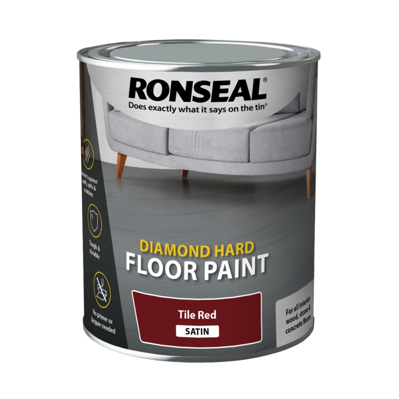 RONSEAL DIAMOND HARD FLOOR PAINT TILE RED 750ML Winterstoke