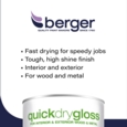 BERGER QUICK DRY GLOSS PURE BRILLIANT WHITE 1.25L