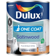 DULUX ONE COAT WATER BASED SATIN BRILLIANT WHITE 750mls