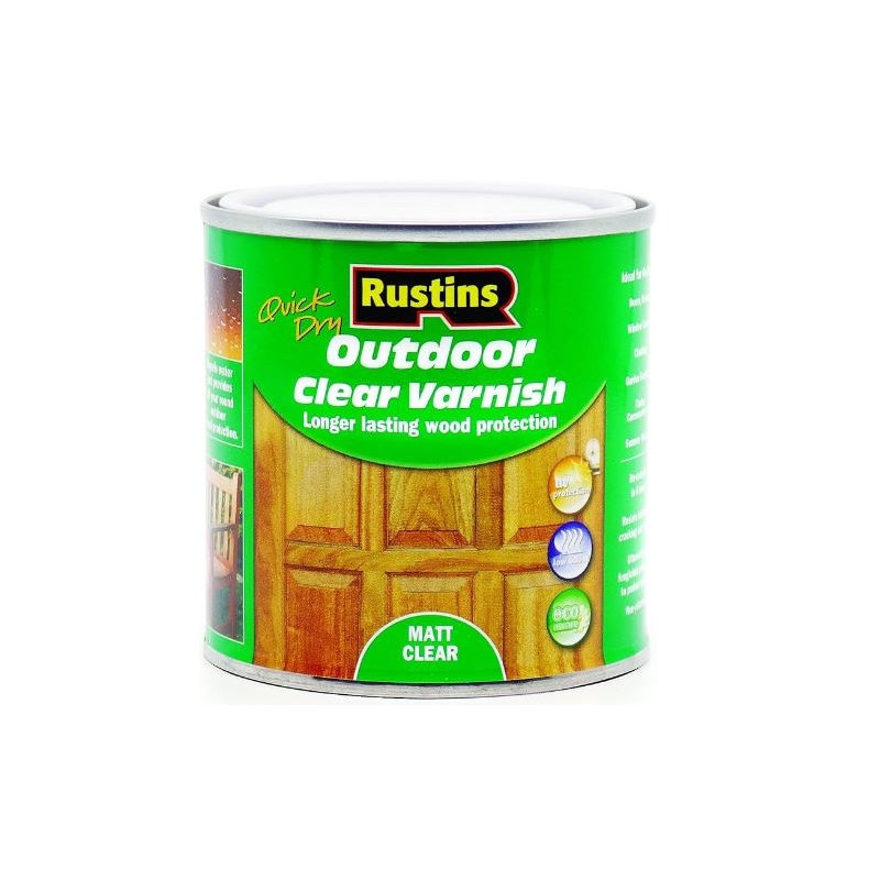 RUSTINS OUTDOOR CLEAR VARNISH MATT 250ML Winterstoke Decorators Supplies