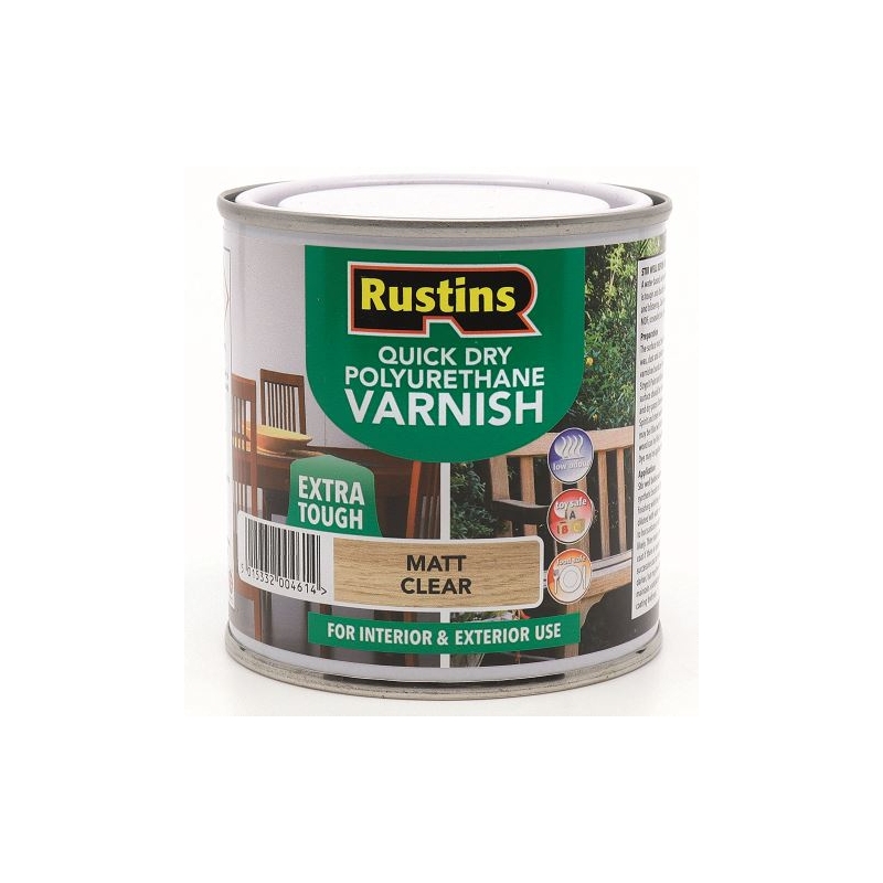 RUSTINS QUICK DRY POLYURETHANE VARNISH MATT CLEAR 250ML Winterstoke