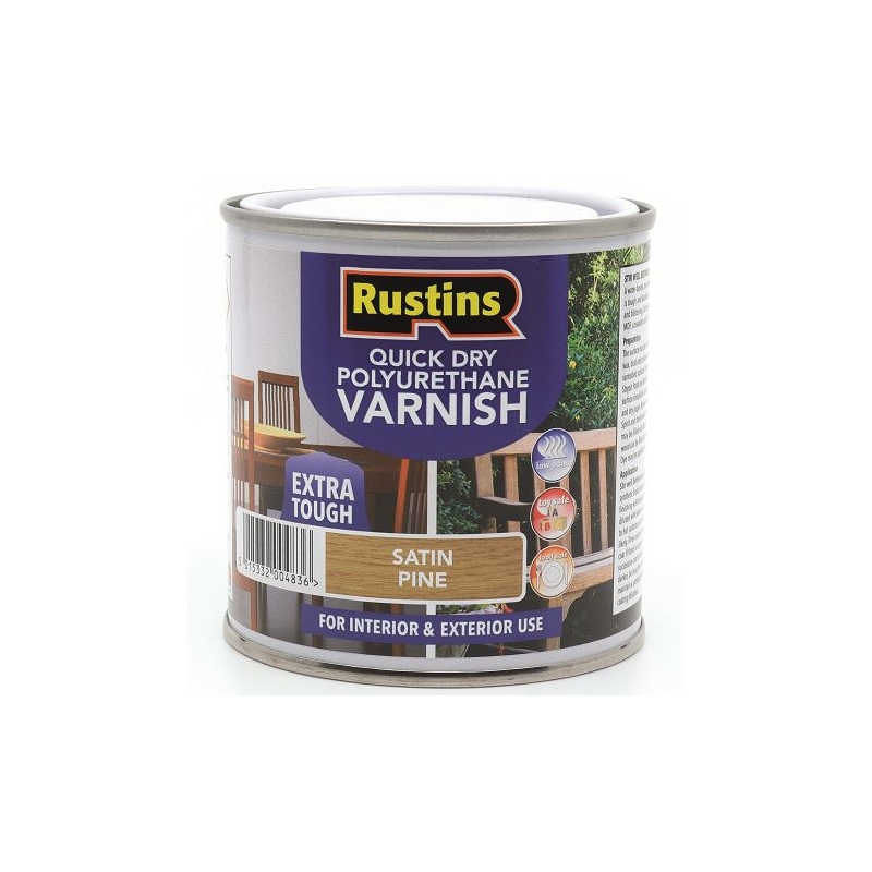 RUSTINS QUICK DRY POLYURETHANE VARNISH SATIN PINE 1LTR Winterstoke
